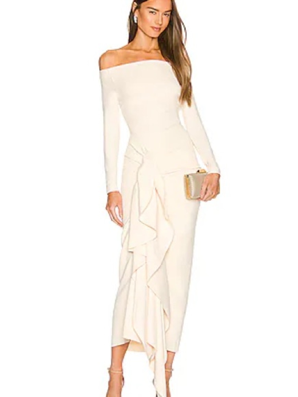 Solace London Lotus Ivory Draped Midi Dress US 10